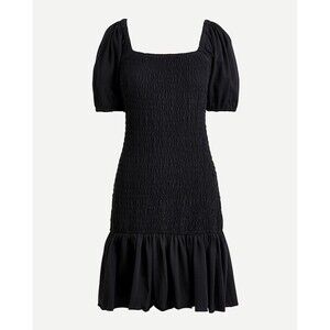 J.Crew Smocked Puff-sleeve Knit Dress Medium Black
